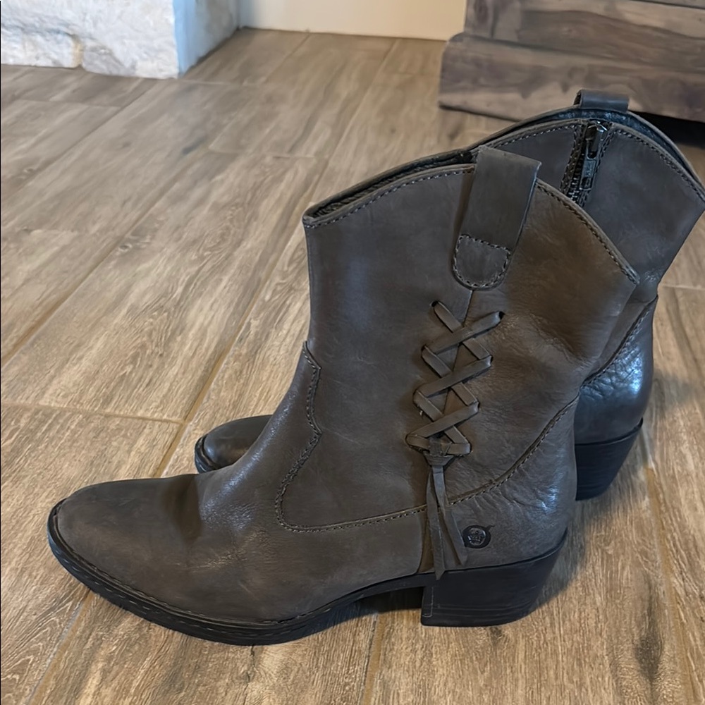 Born Grey Leather Ankle Boots - Picture 3 of 7